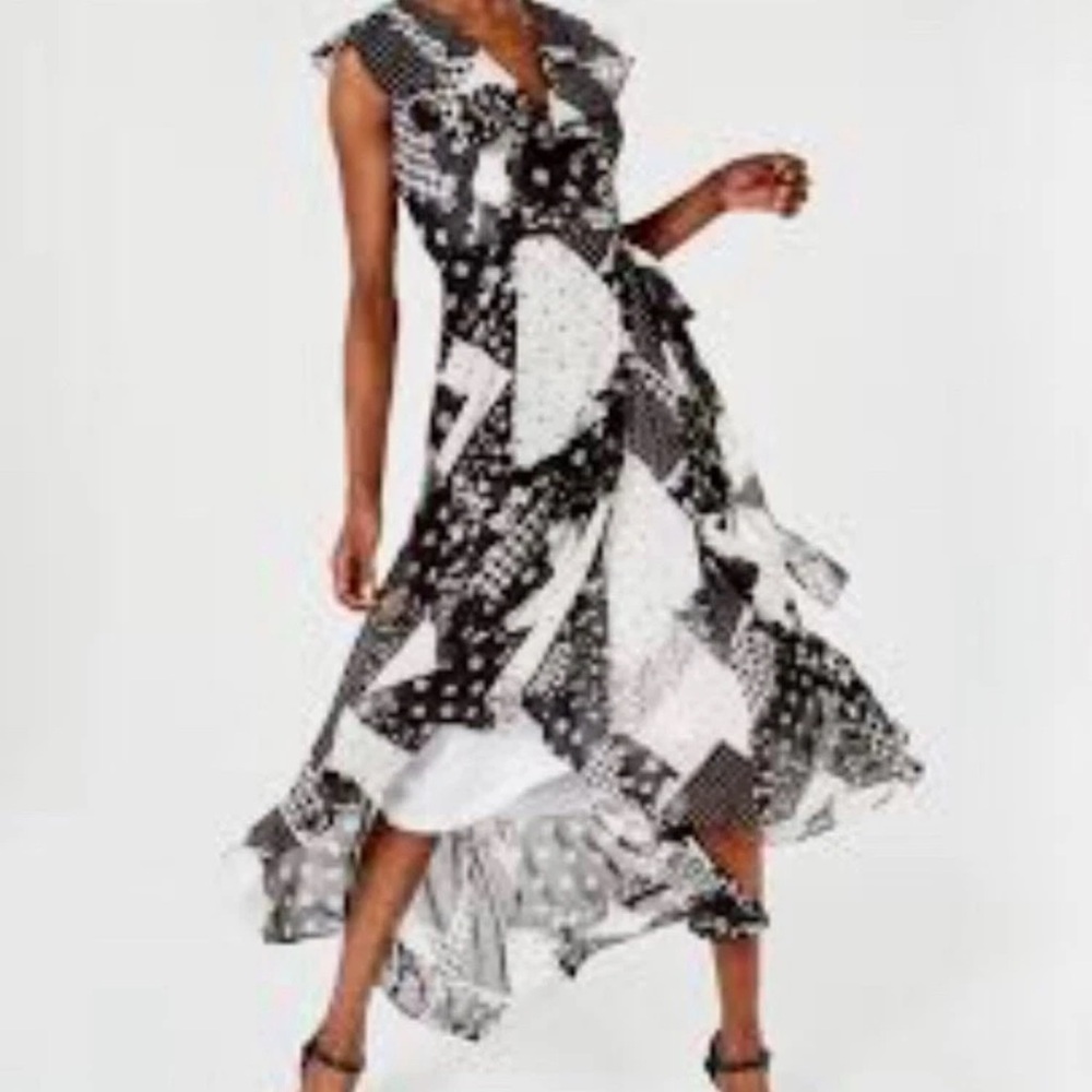 Calvin Klein Black and White Asymmetrical Dress